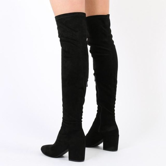 Black Faux Suede Knee high thigh boots - Picture 2 of 3
